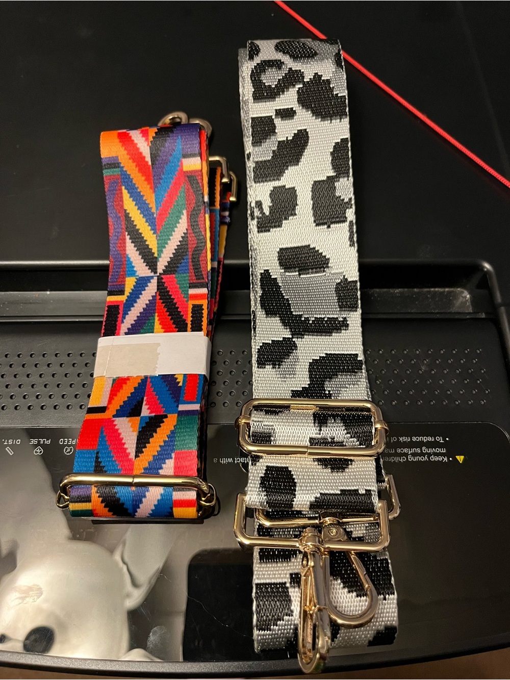 Adjustable Multicolor Geometric & Black Leopard Bag Straps